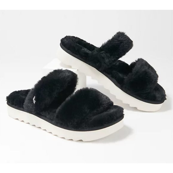 Koolaburra by Ugg Faux Fur Slide Sandals Fuzz On in Black - Picture 1 of 6